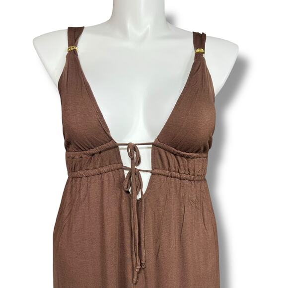 Tropical Escapes Womens Maxi Dress Swimsuit Coverup Grecian Style Brown Large - Picture 2 of 11